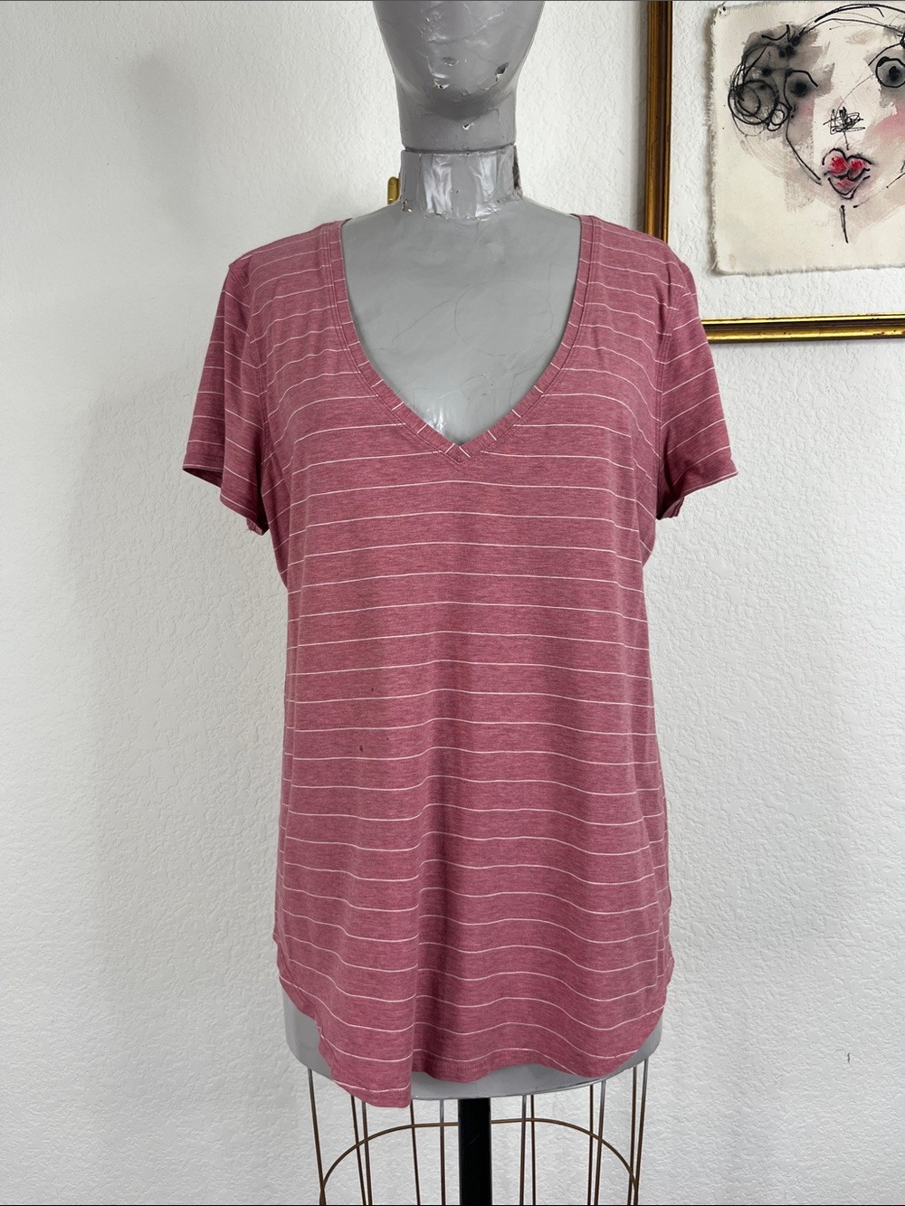 Lululemon Love Tee V Short Serve Stripe Heathered So Merlot White